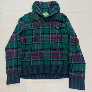 RL Rugby Co Blackwatch Glen Plaid Scottish Tartan Y2K Preppy Shawl Sweater-S4660